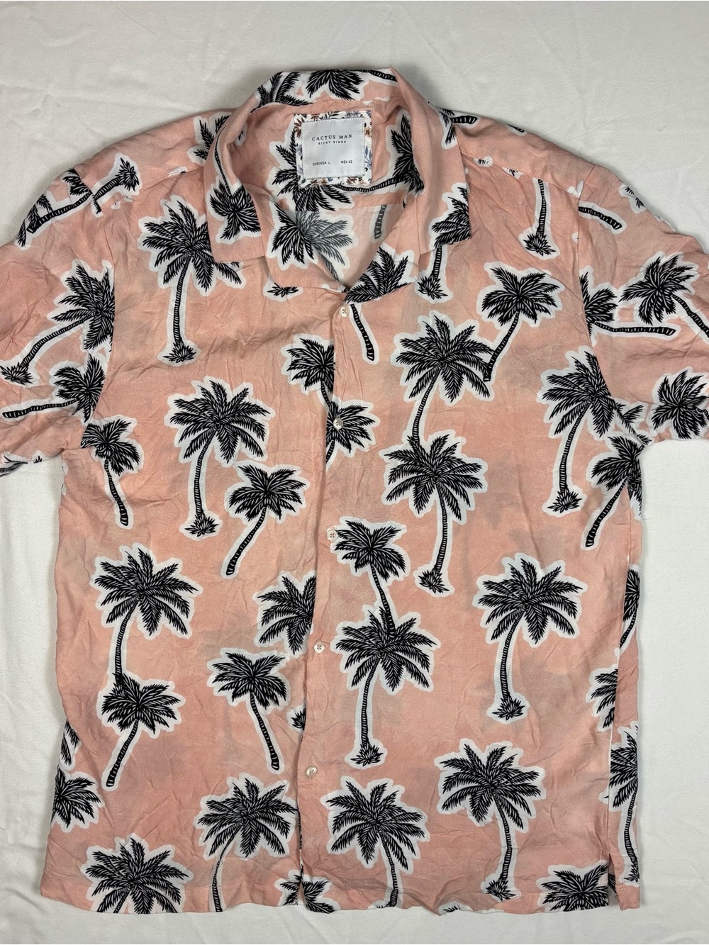 Cactus Man Ricky Singh Pink‎ Palm Tree Camp Shirt Sz L 100% Viscose